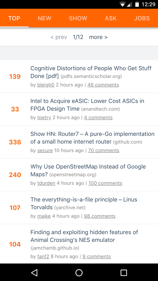 HNPWA with Quasar Framework HN PWA running on a mobile phone